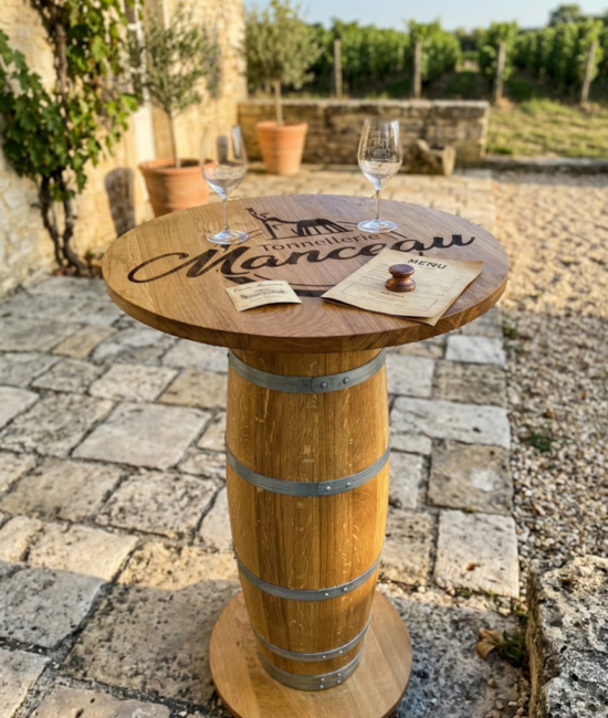 Mange-debout en tonneau chêne massif 94 cm – Table haute bar artisanale