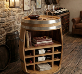 Bar en tonneau chêne massif 94 cm – Meuble cave à vin ouvert – Fabrication artisanale