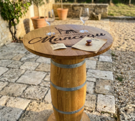 Mange-debout en tonneau chêne massif 94 cm – Table haute bar artisanale