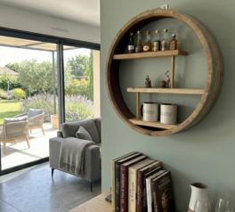 Étagère murale tonneau en chêne massif